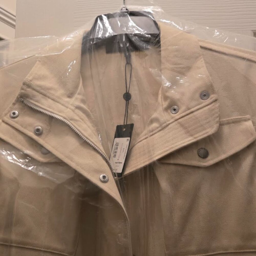 NWT Rag & Bone Trail Long Sleeve Cotton Crop Jacket in Ecru Beige M